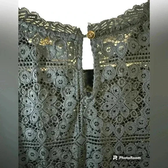 Cream woman’s navy (diff color than stock) lace embroidered long sleeve sz 36 - Picture 5 of 7